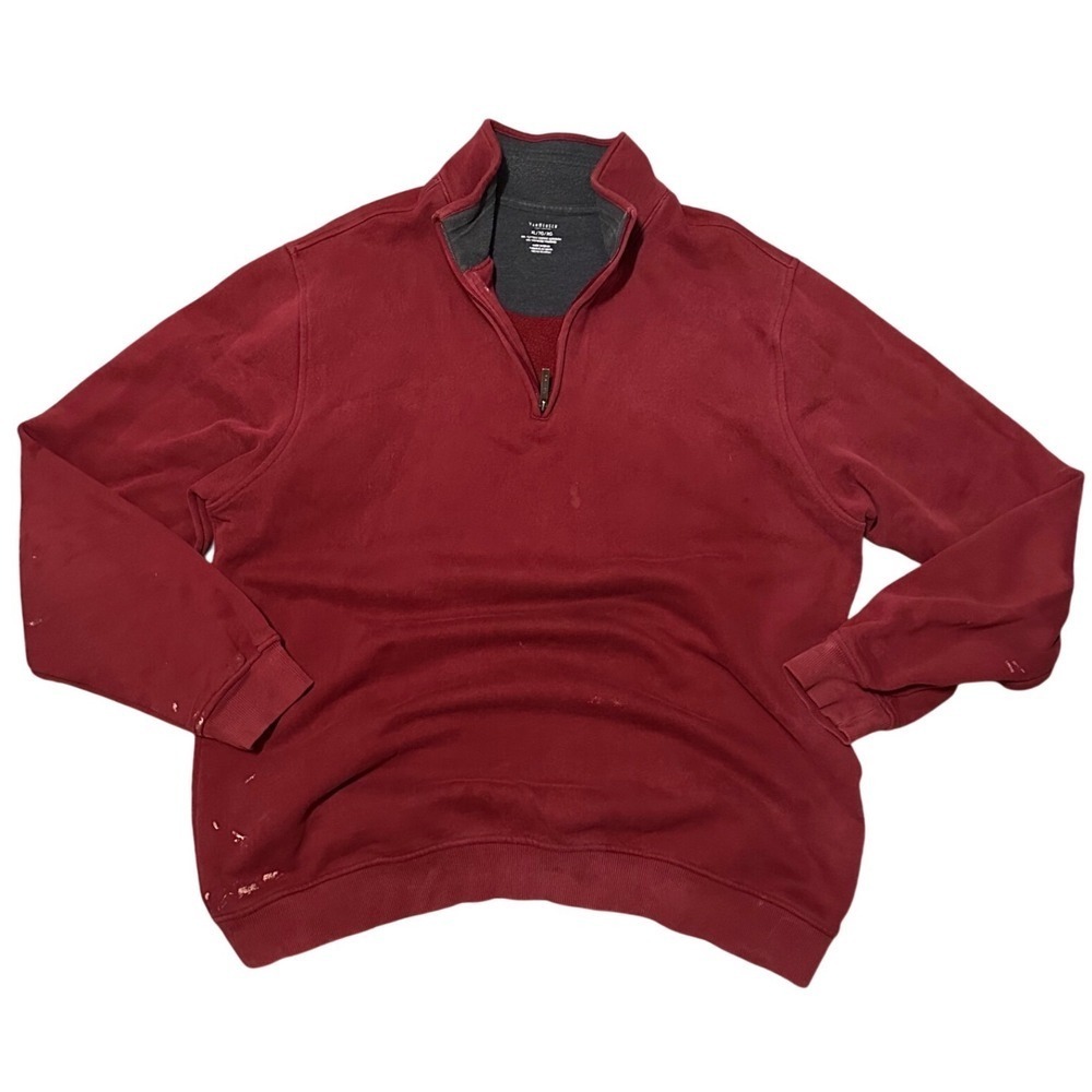 Thrashed Van Heusen Burgundy Red Quarter Zip Sweatshirt Pullover Mens XL